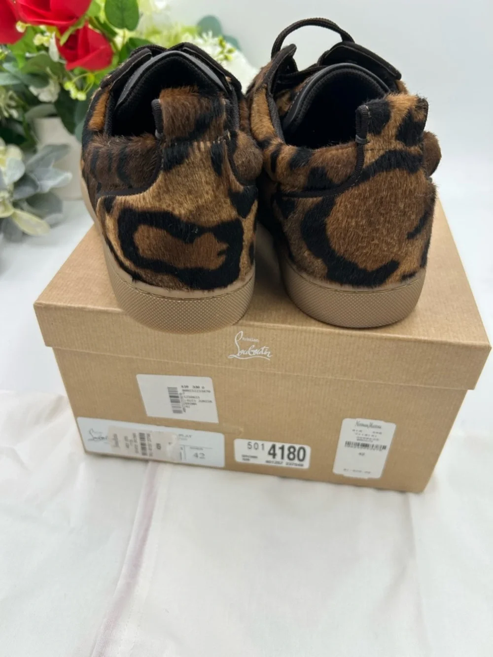 Men's Christian Louboutin Louis Jr leopard effect low top sneakers size 42